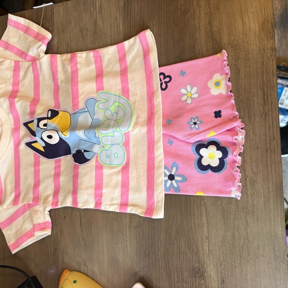 Kids Matching Set with Pink Stripes and Floral Shorts